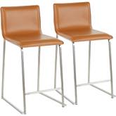 Mara 26" Counter Stool in Camel Leatherette & Brushed Stainless (Set of 2)
